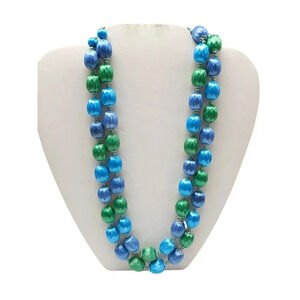 Double Strand Blue Green Acrylic Beaded Necklace Japan Vintage Choker